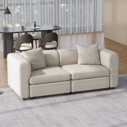 Modern Beige Modular Loveseat with Deep Seat and Soft Cushions