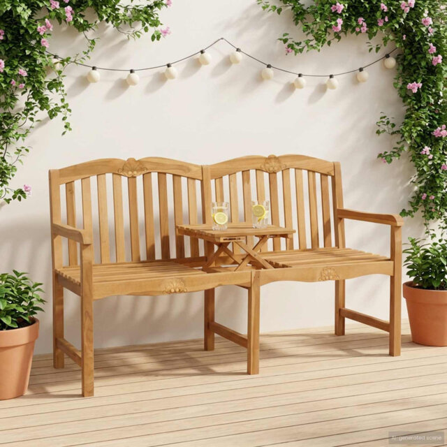 Handcarved Rose Bench Natural Solid Teak Wood Outdoor Seating Garden