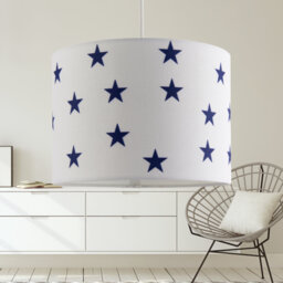 18cm H Polyester Lamp Shade in White With Blue Stars Digital Print