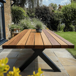 Rustic Iroko Outdoor Garden Table with Aluminium Legs