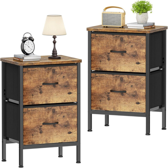 Bedside Tables Set Of 2, Bedside Cabinet With 2 Large Capacity Fabric Storage Drawers