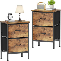 Bedside Tables Set Of 2, Bedside Cabinet With 2 Large Capacity Fabric Storage Drawers