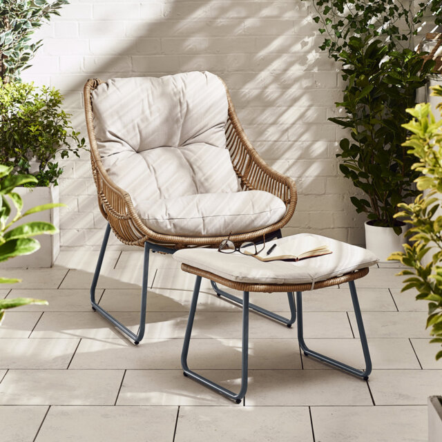 Lailaa Outdoor Large Chair and Footstool for Gardens or Indoor Spaces in Boho Industrial Style