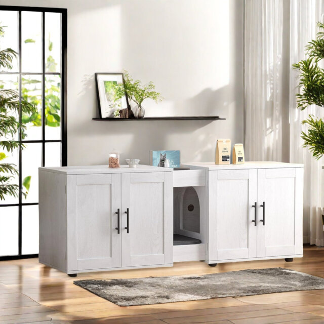 Cat Litter Box Enclosure With Double Cage, Cat House, Hidden Litter Box Enclosure Furniture