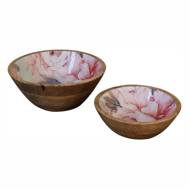 Floral & Bird Decorative Serving Bowls, Set Of 2 Scandinavian Style Tabletop Serveware