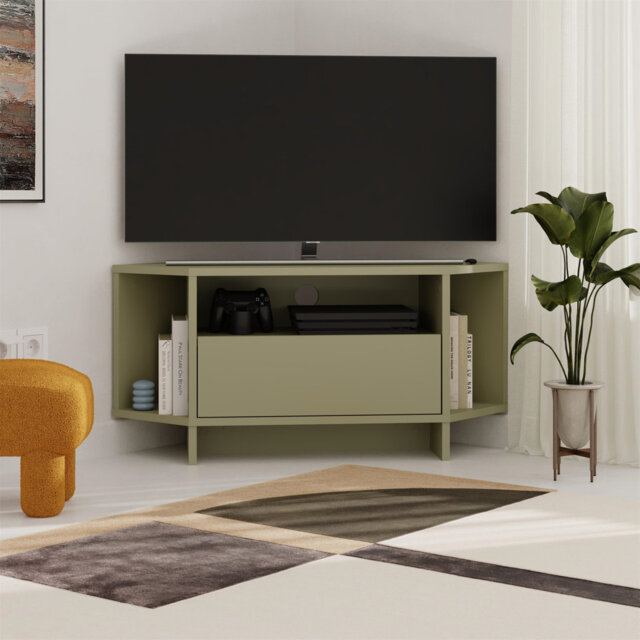 Push To Open Door TV Storage Cabinet And 3 Open Shelves, TV Table For Living Room, Bedroom