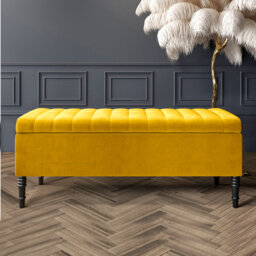 Paris Striped Ottoman Storage Bench - Upholstered Plush Velvet Shoes Bench with Black Turned Wooden Legs