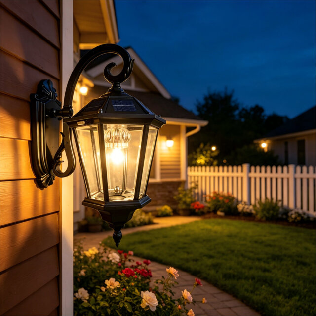 Matte Black Solar Powered Outdoor Wall Lantern