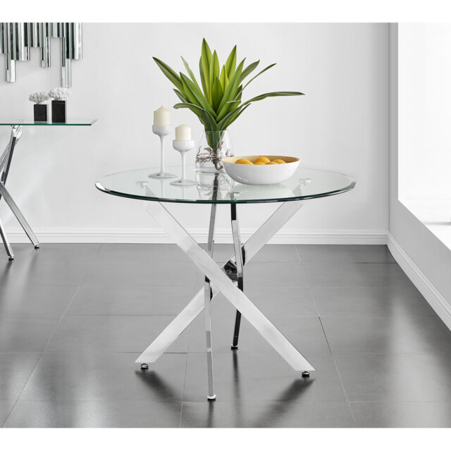 Tierra Luxury Metal and Glass Round Dining Table - Modern Statement Design