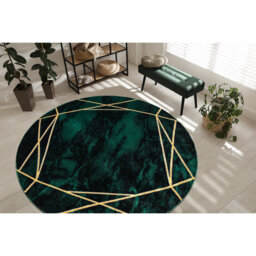 Exclusive glamorous, stylish, marble, geometric bottle green / gold rug
