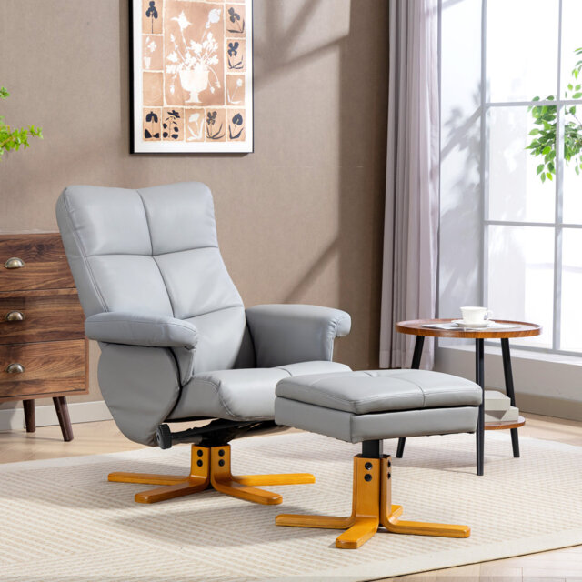HOMCOM PU Leather Swivel Recliner Chair with Footstool Storage