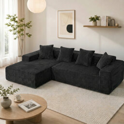 Modern Oversized 262cm Boneless Corner Sofa L-Shaped Corduroy Sofa With Storage Pockets