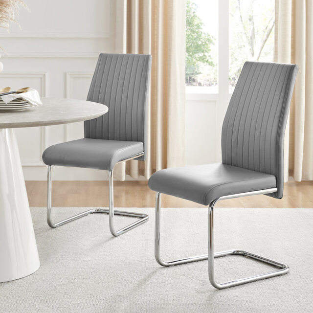 Loren Faux Leather Dining Chairs with Chrome Legs Upholstered Modern Design