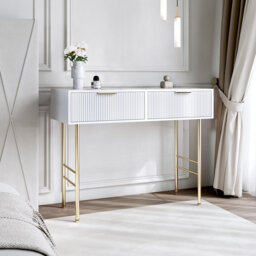Esme White Dressing Table - Drawers with ribbed front finished