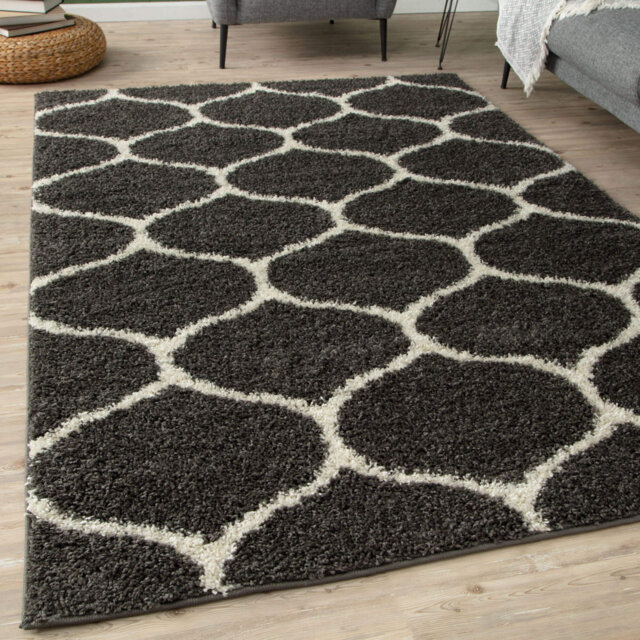 Myshaggy Collection Rugs Trellis Design in Dark Grey