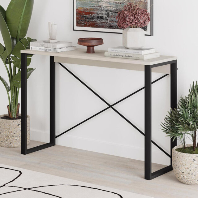 Modern Archie Console Table 110cm with Black Metal Legs - Sandstone or Dark Oak