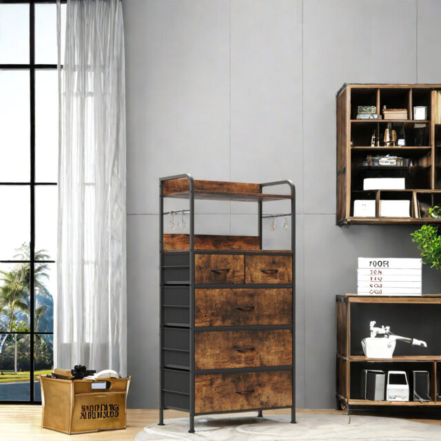 5 Drawers Dresser For Bedroom With Shelf, Chest Of Drawers, Tall Fabric Storage Dresser For Living Room