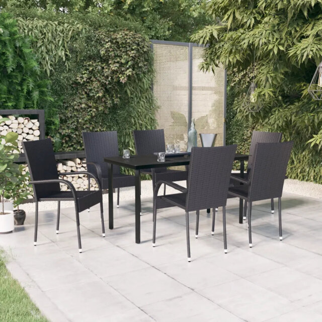 Rosalind Wheeler 7 Piece Garden Dining Set Grey And Black, 1 Table, 6 Chair