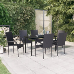Rosalind Wheeler 7 Piece Garden Dining Set Grey And Black, 1 Table, 6 Chair
