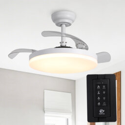 Modern Matt White Metal & PC LED Ceiling Fan Light, 106 or 107cm, Dimmable, 6 Speeds, Bedroom