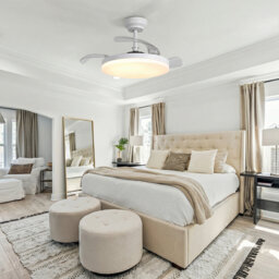 Modern Matt White Metal & PC LED Ceiling Fan Light, 106 or 107cm, Dimmable, 6 Speeds, Bedroom