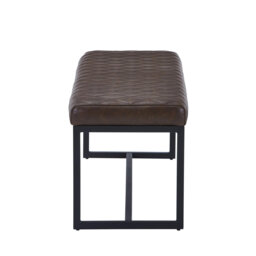Brown Leather Look Cross Stitch Bench – Black Metal Frame