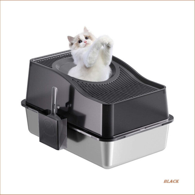 Stainless Steel Fully Enclosed Cat Litter Box With Hollow Lid And Heightened Lid To Prevent Splashing And Carry-Out, Top-Entry Deodorizing Cat Toilet