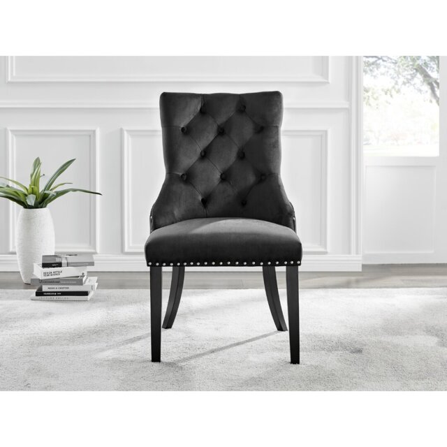 Adler Concrete Effect Round Dining Table Set with Shelf & 4 Luxury Button Velvet Dining Chairs
