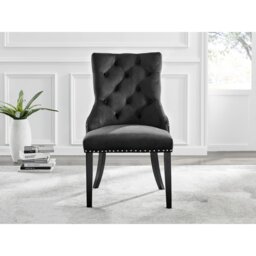 Adler Concrete Effect Round Dining Table Set with Shelf & 4 Luxury Button Velvet Dining Chairs