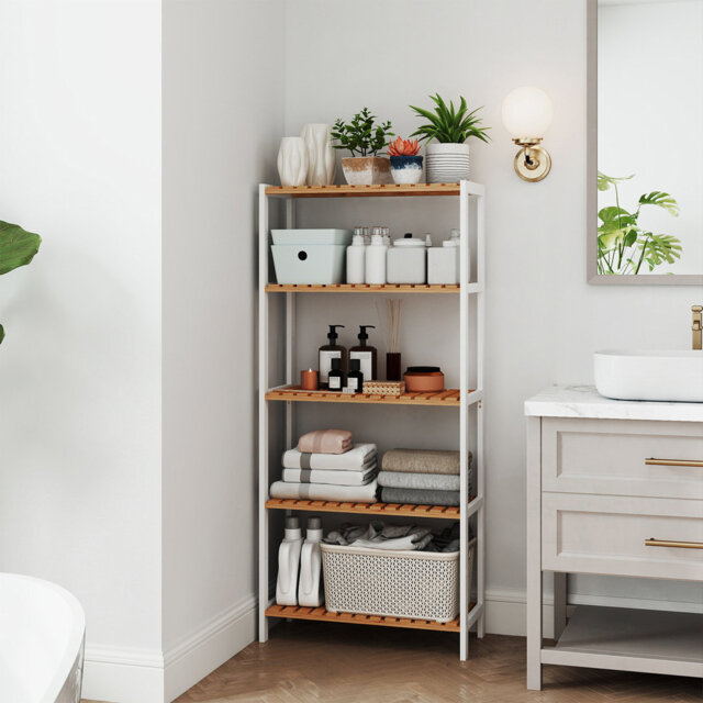 160.9 cm Tall Shelving Unit, 6-Tier Bamboo Storage Shelf, for Hallway, Bathroom, Living Room, Natural