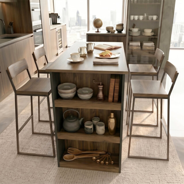 120 cm W Kitchen Island with Side Shelves
