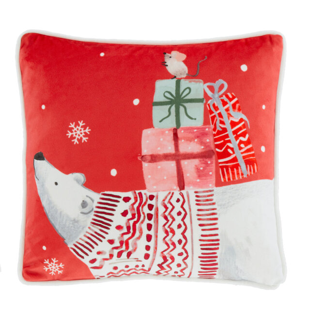 Christmas Woodland Animals 100% Polyester Filled Cushion