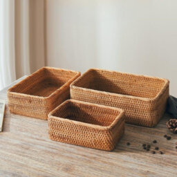 Rattan Storage Baskets Wicker Baskets for Organizing, Hand Woven Decorative Box Set of 3