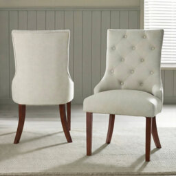 Eubanks Beige Linen Fabric Dining Chairs Effect Legs - Luxury Modern Chesterfield Style