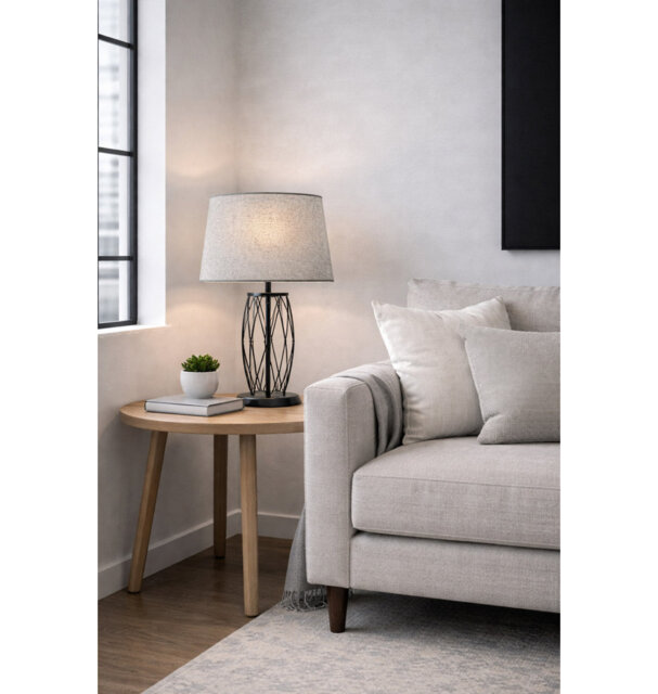 Alexarae 50cm Black Frame Style Table Lamp with Linen Shade