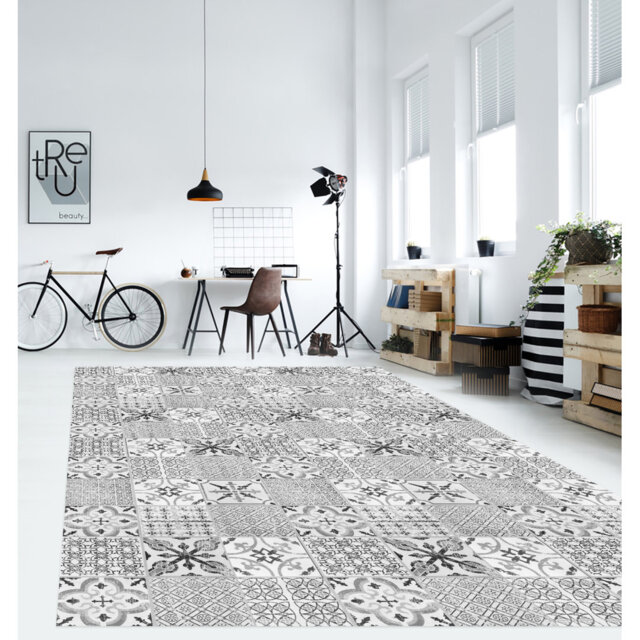 Vinyl Floor Mat for Home, hydraulic style, non-slip PVC, Collage vintage grey 80x300 cm