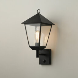 "European Outdoor Wall Light with Motion Sensor, 17.7"" (45 cm) Black E27 Exterior Lantern Sconce"