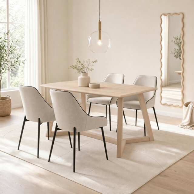 Beda Rectangular Rubberwood Dining Table With Ophelia Chairs - Farmhouse Style