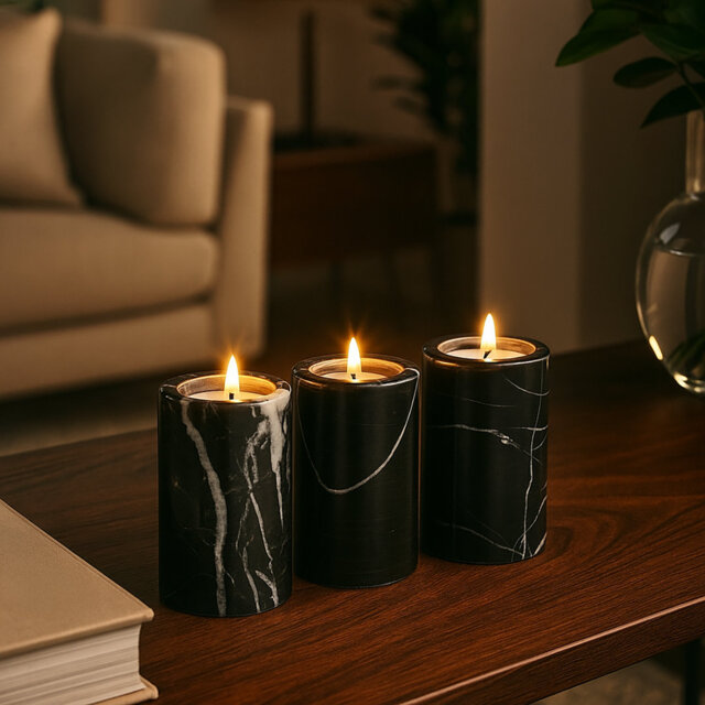 Brenlee 3 Piece Marble Tabletop Tealight Holder Set