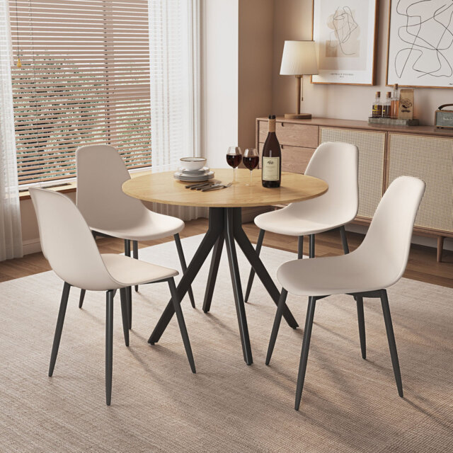 Aspen 5-Piece Casual Dining Set - Spacious Round Table & 4 Curved Plastic Chairs