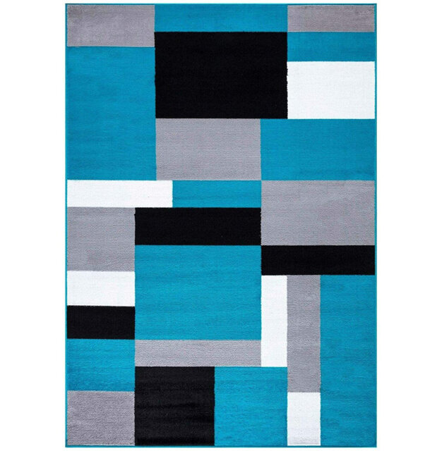 KILAS Teal Black Area Rug & Runner â Non-Slip Polypropylene Carpet for Hallway, Bedroom & Kitchen