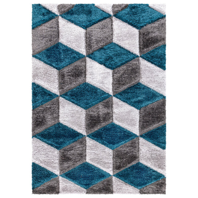 Shaggy Rug Emerald Large Living Room Carpet & Extra Long Hallway Runner Modern Geometric Non Slip Bedroom Area Rug