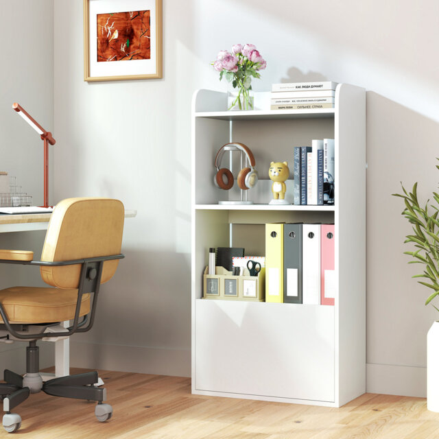 120 Cm Bookcase With Drawer 4-Tier Small Storage Shelves-Rustic Brown