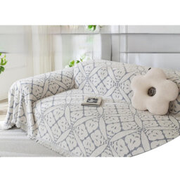 Sofa Cover For 3 Seater With Tassel, Grey, 180 X 340Cm