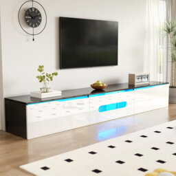 Tv Stand With Led And 3 Doors White + Black