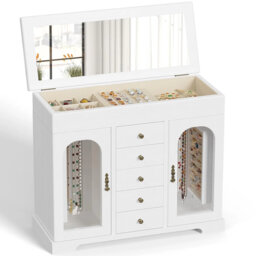Jewelry Box, Wooden Jewelry Organizer Box With Mirror
