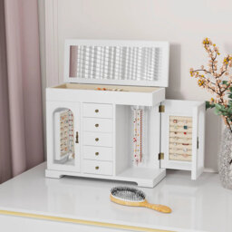 Jewelry Box, Wooden Jewelry Organizer Box With Mirror