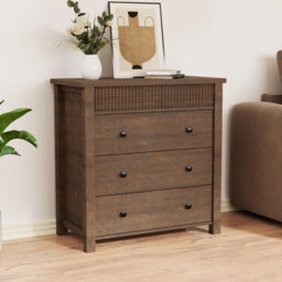 3 Drawer Dresser for Bedroom Nightstand, Wooden Chest of Drawers, Fluted End Table, Storage Organizer for Living Room, Hallway and Entryway
