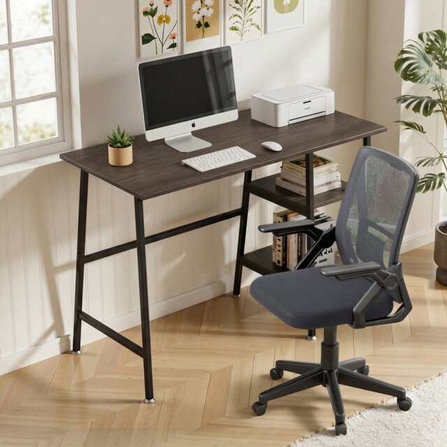Home Office Desk Set With 1 Office Chair, Modern Desk Computer Desk With Storage Shelves, Writing Table With Chair For Home Office