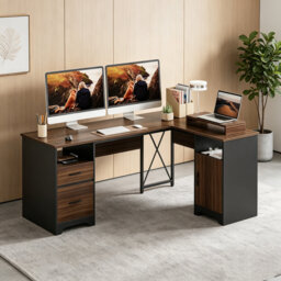 160cm L-Shaped Home Office Desk With File&storage Drawers And Cabinet,Executive Desk With Monitor Stand